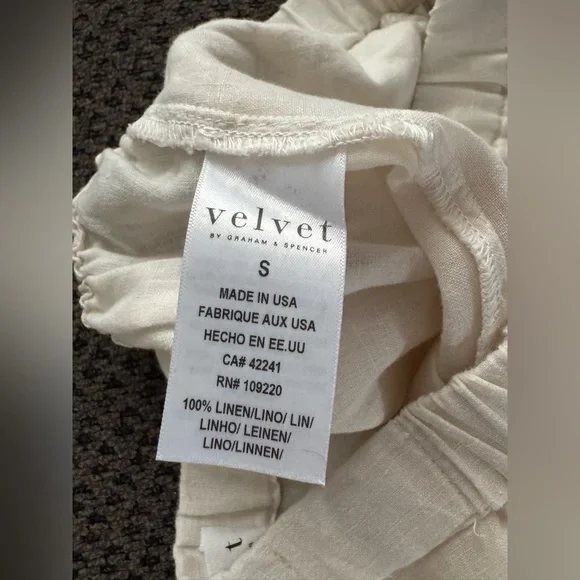 Velvet by Graham & Spencer Lola Linen Pant in Chalk White Small Relaxed Fit Crop - Picture 12 of 16